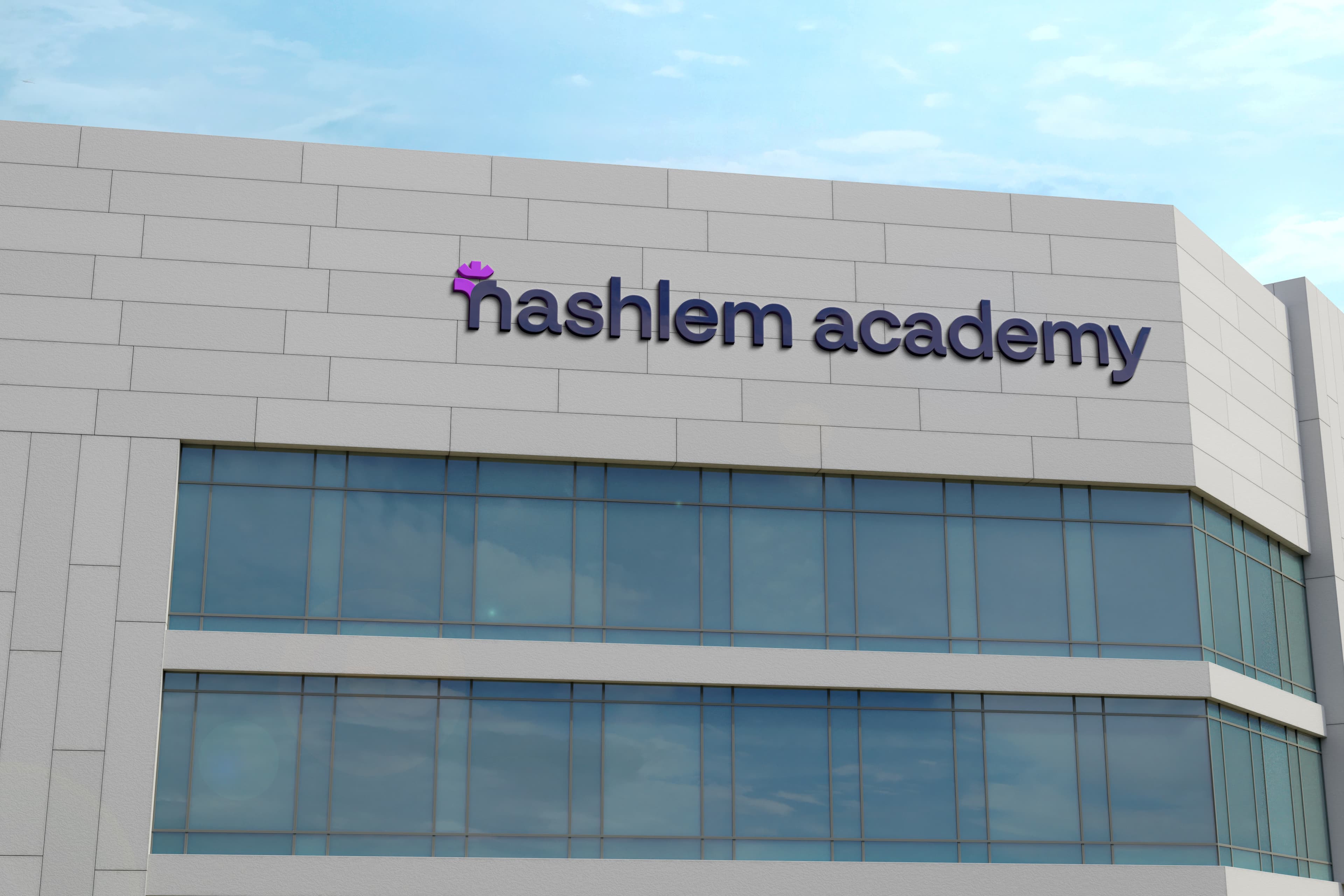 Nashlem Academy identity on exterior signage
